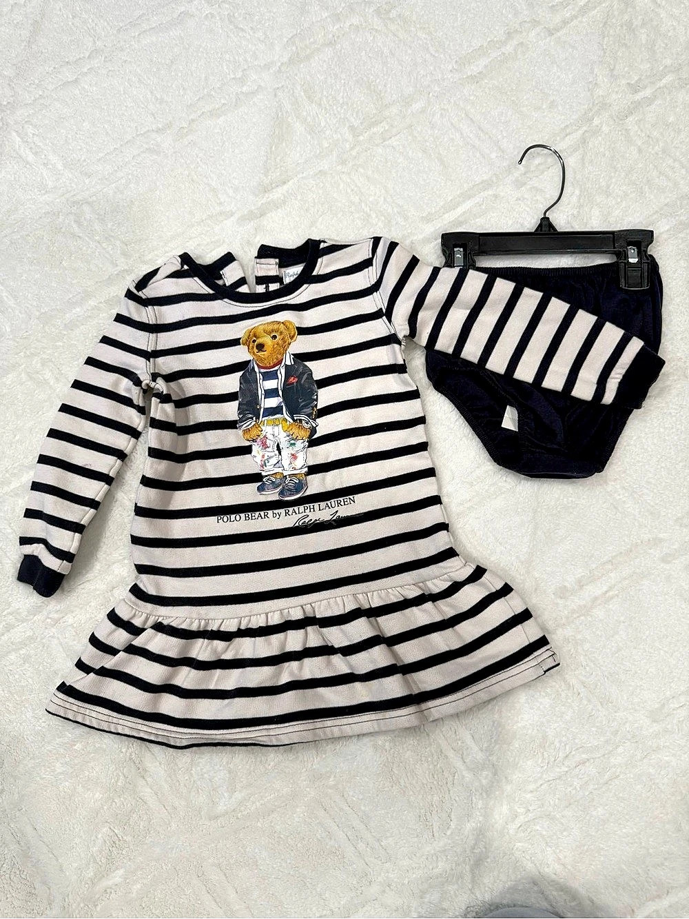 Polo Ralph Lauren Striped Polo Bear Cotton Jersey Dress & Bloomer